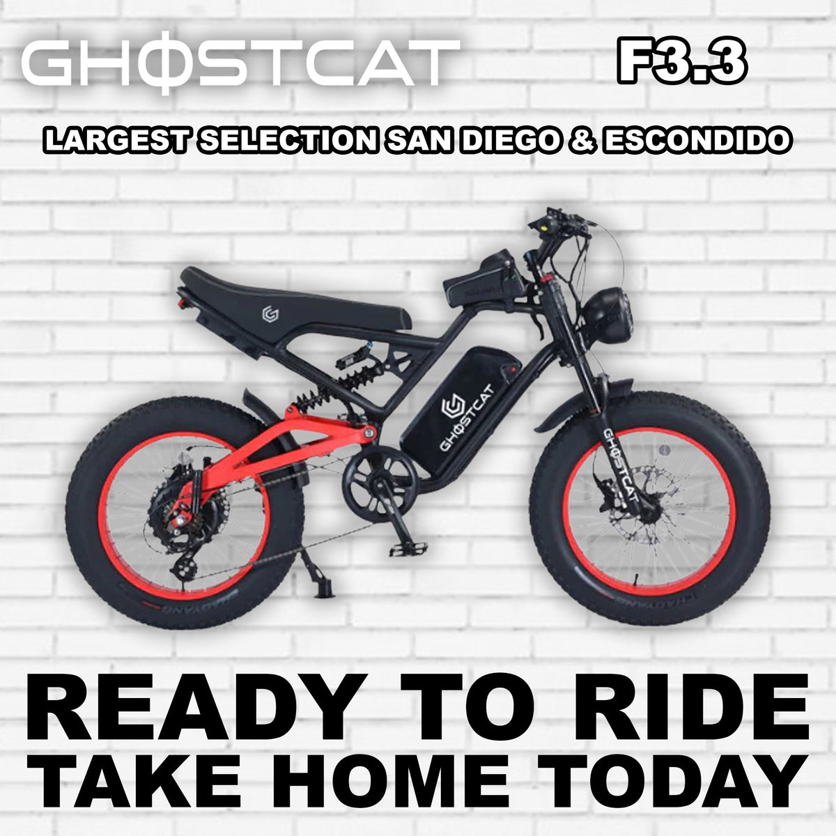 Red eBike Ghostcat F3.3 Class 2, side view, product image on white background