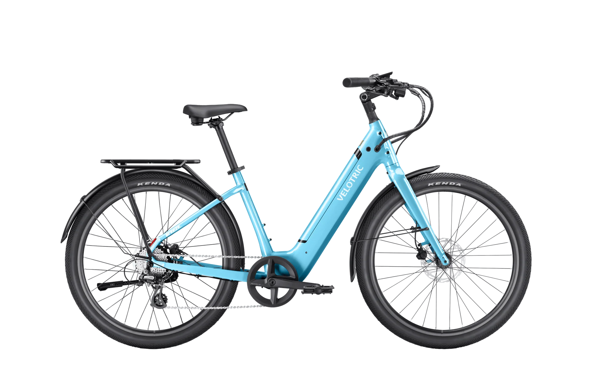 Velotric Breeze 1 eBike in Ocean Mist color, side view, against a plain background