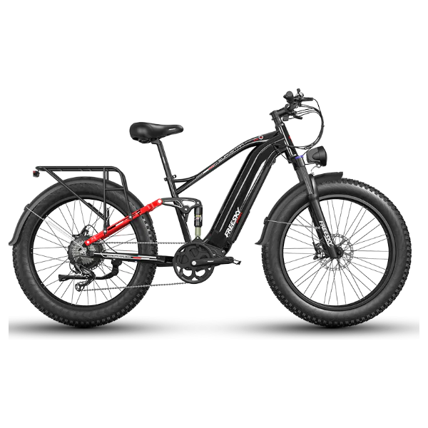 Red Freesky Eurostar Ultra M-410 eBike side view, showcasing frame design and components
