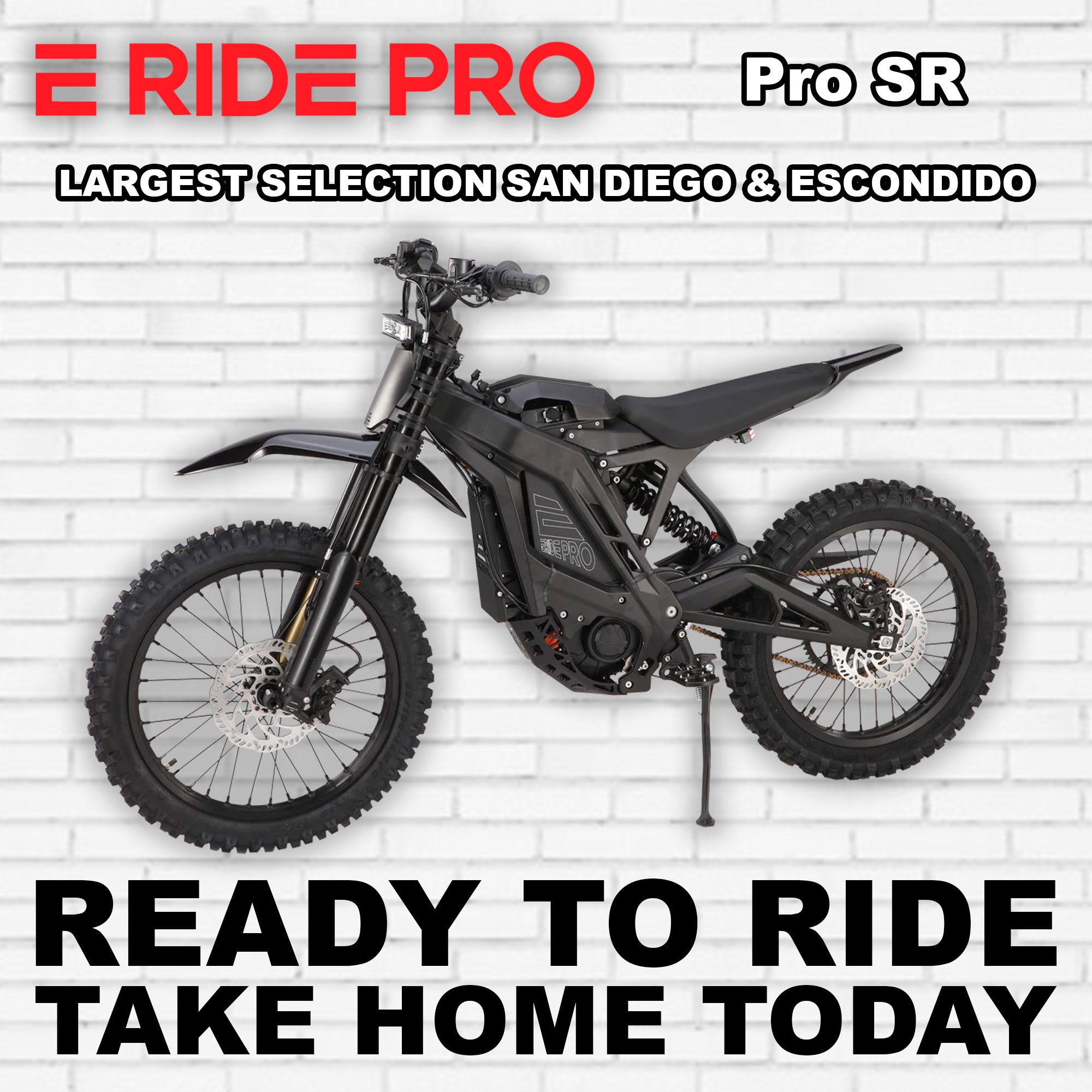 Black eMOTO eRide Pro SR electric bike, side view, on a white background