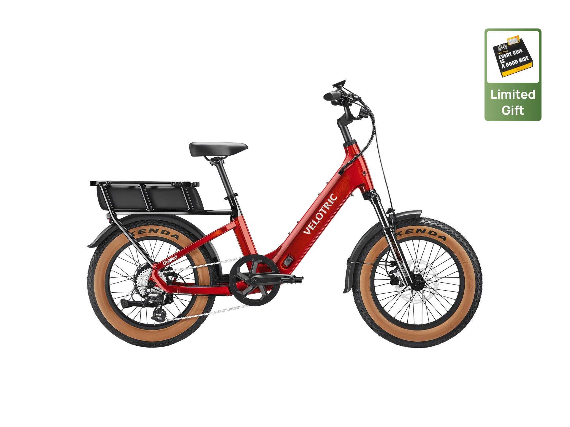 Velotric GoMad eBike in Dark Amber color, side view, showcasing sturdy frame, thick tires, and modern design.