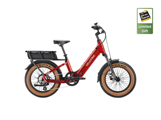 Velotric GoMad eBike in Dark Amber color, side view, showcasing sturdy frame, thick tires, and modern design.