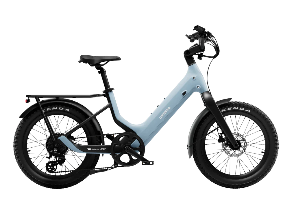 Urtopia Carbon Joy Ultra eBike in Glacier Blue, side view, against a white background