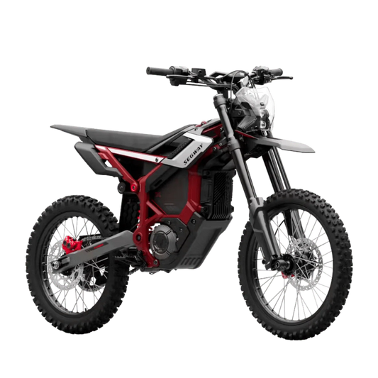 eMOTO Segway Xaber 300 electric dirt bike in Shred Velvet color, side view, parked on a plain background