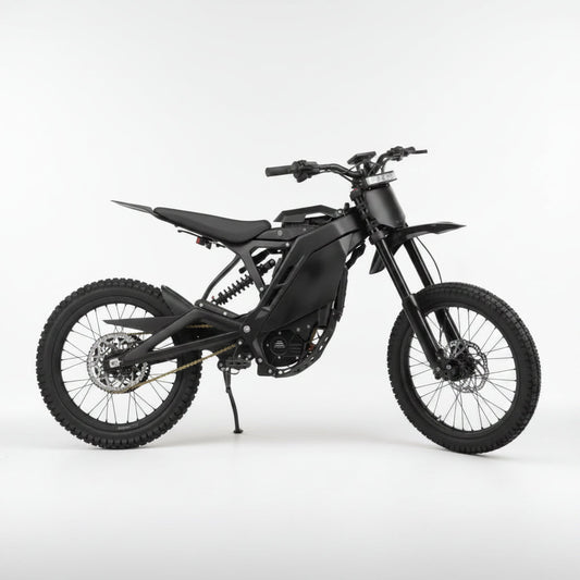 Black eMOTO Eride Pro 4.0 electric bike, side view, showcasing frame design and components.