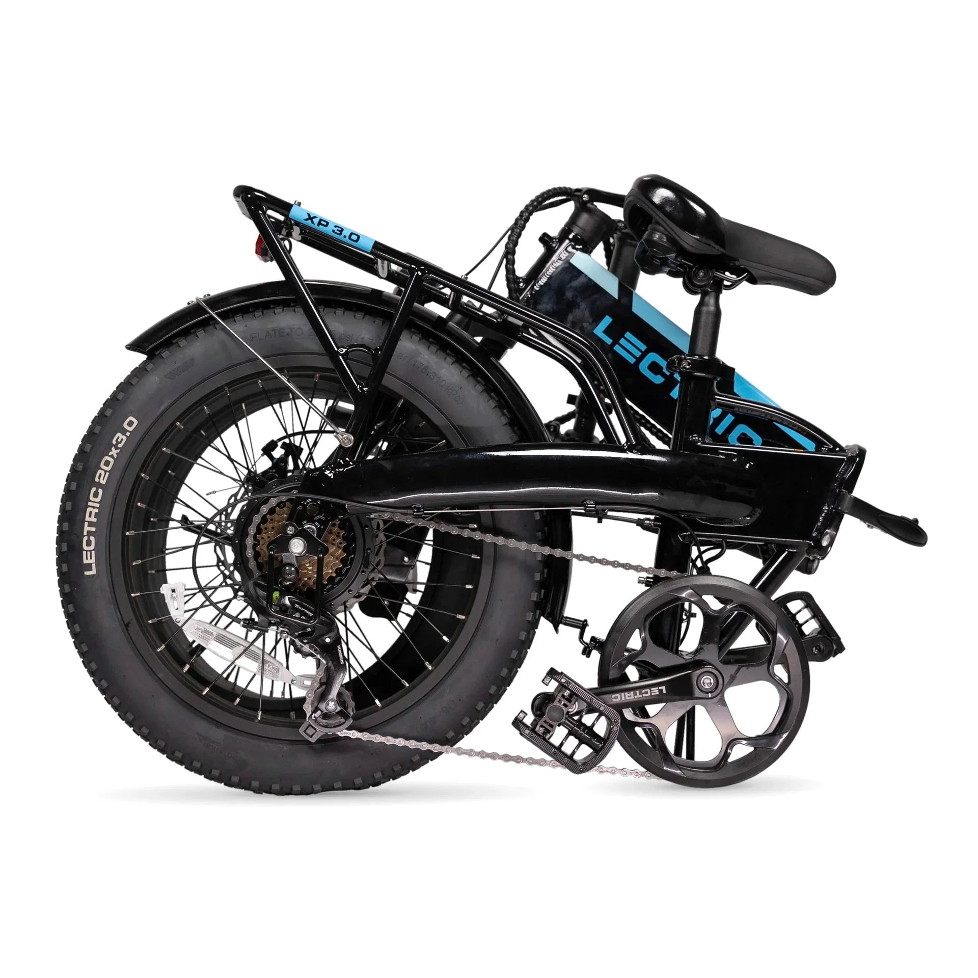 eBike LECTRIC XP 3.0 long-range 500W fat tire folding electric bike, black, displayed in store