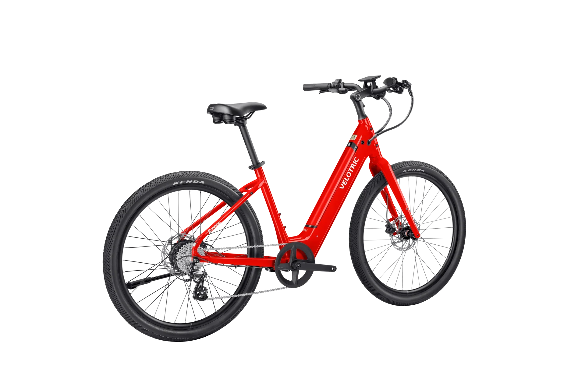 Side view of the Velotric Breeze 1 eBike in a matte blue finish, showing its step-through frame, rear cargo rack, and wide tires against a plain background.