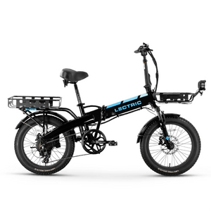 A black Lectric XP 3.0 folding fat tire eBike with a step-over frame, 500W motor, and commuter design, shown fully assembled against a white background.