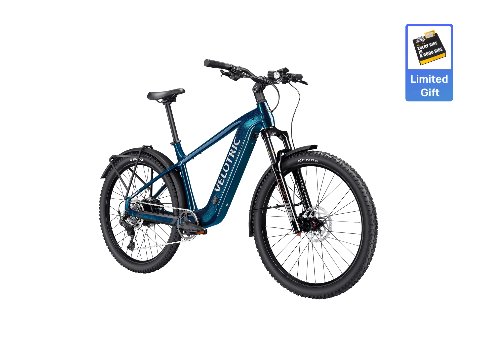 Ocean blue Velotric Summit 2 eBike side view against a white background