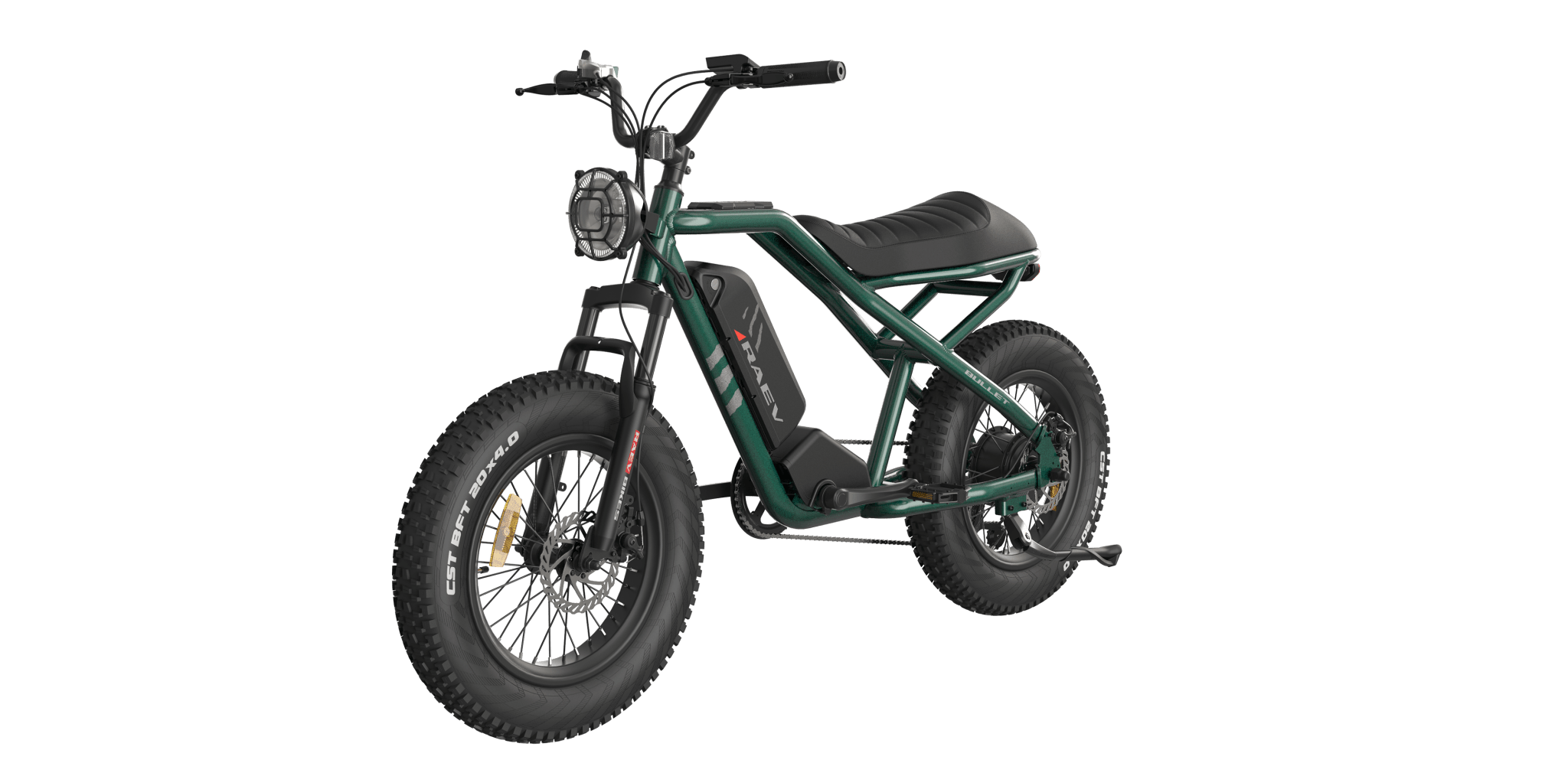 Side view of the eMOTO RAEV Bullet SE Electric e-Moto Style eBike-Moto 500W Electric Pit Bike in black, showcasing its rugged frame, thick tires, and minimalist design against a plain background.