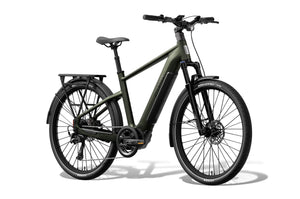 Aventon Level 4 ADV electric bike, step-over frame, camouflage color, side view on white background