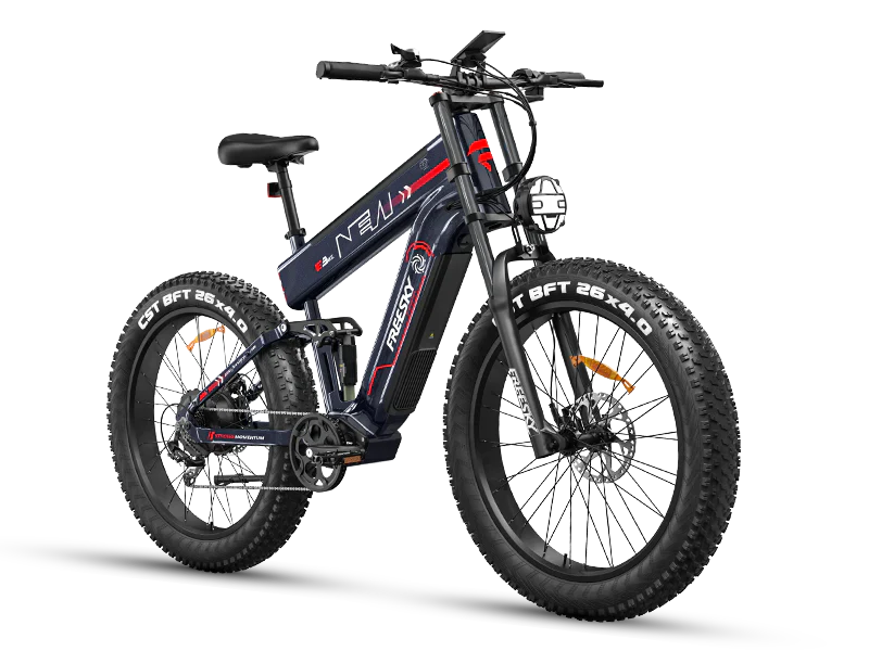 A black Freesky Alaska Pro M-520 electric mountain bike with fat tires, front suspension, and a rear rack, displayed on a white background.