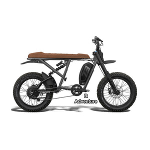Super73 R Adventure SE eMOTO eBike in Palladium color, shown in its original packaging inside the box