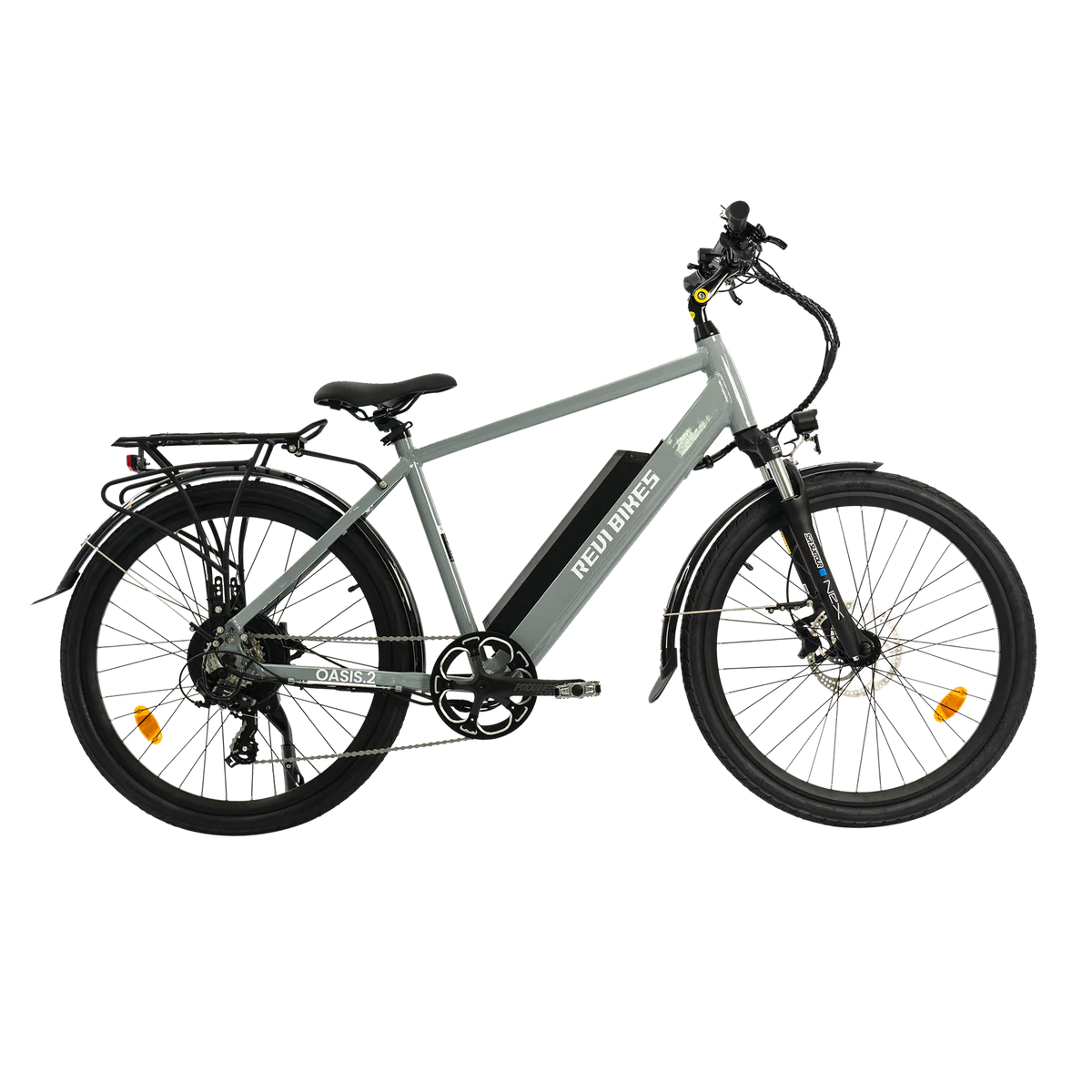 Gray eBike Revi Oasis.2 electric bicycle side view on white background