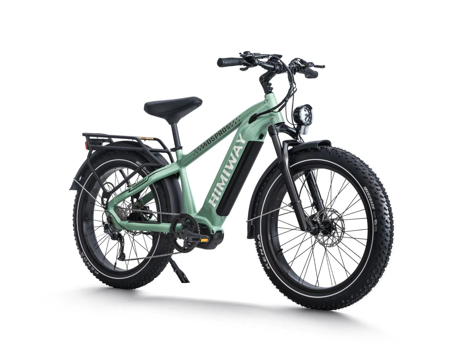 Green Himiway D5 Pro Step Over eBike side view, showcasing frame design, battery placement, and tires.